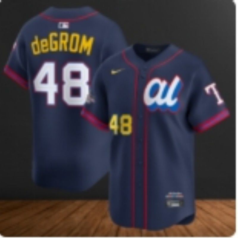 Men 2025 Texas Rangers 48 DeGrom Drak blue Nike MLB All Star jersey style 2